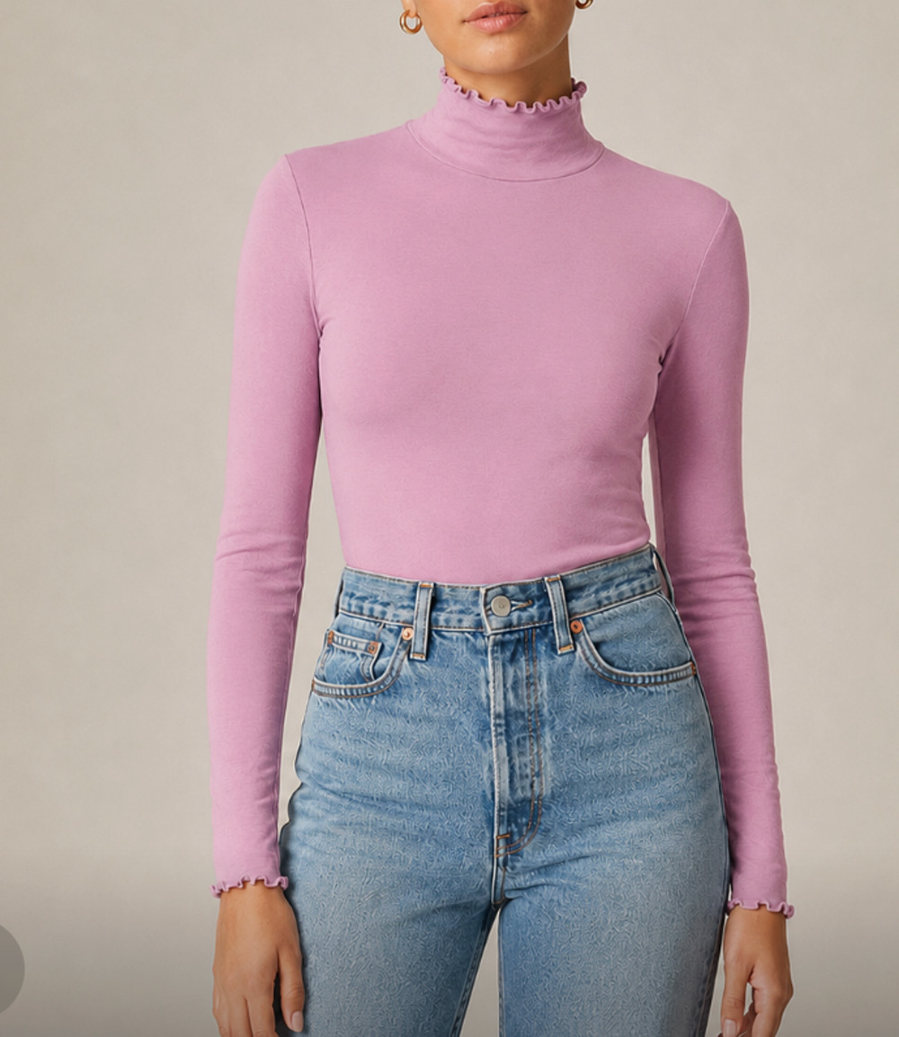 NEW J.CREW Lettuce Ruffle Trimmed Turtleneck Top Dusty Purple Pink Medium